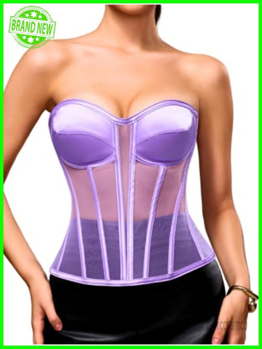 Strapless Mesh Corset Top Padded Push-Up Bustier Lace-Up Back